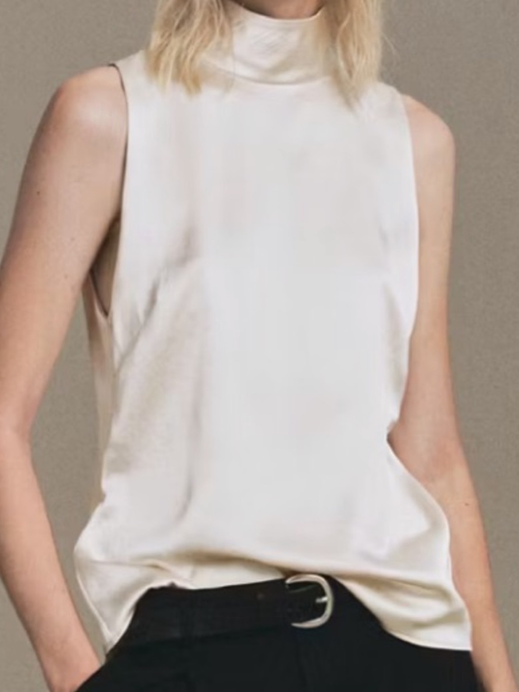 Mango Sleeveless Satin High Neck Top In Ivory Nwt